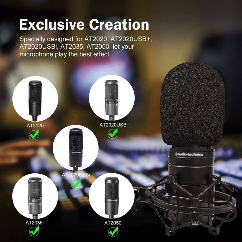 boseen Mic Cover Foam Microphone Windscreen 2PCS Pop Filter for AT2020, AT2020USB+, AT2020USBi, AT2035, AT2050 Recording Condenser Microphones - Image 3